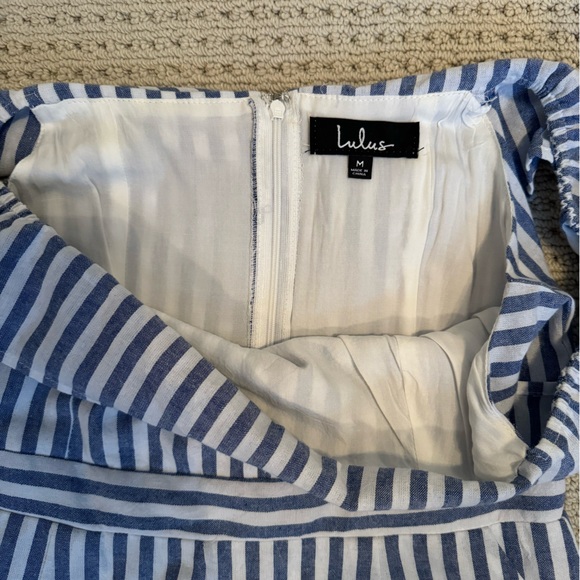 Lulu’s Blue Striped Off-the-Shoulder Romper - Picture 7 of 12